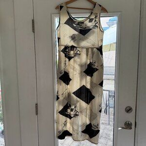 Vintage Jams World Tank Janice Dress Maxi Coffee Print w/ Pockets Size S